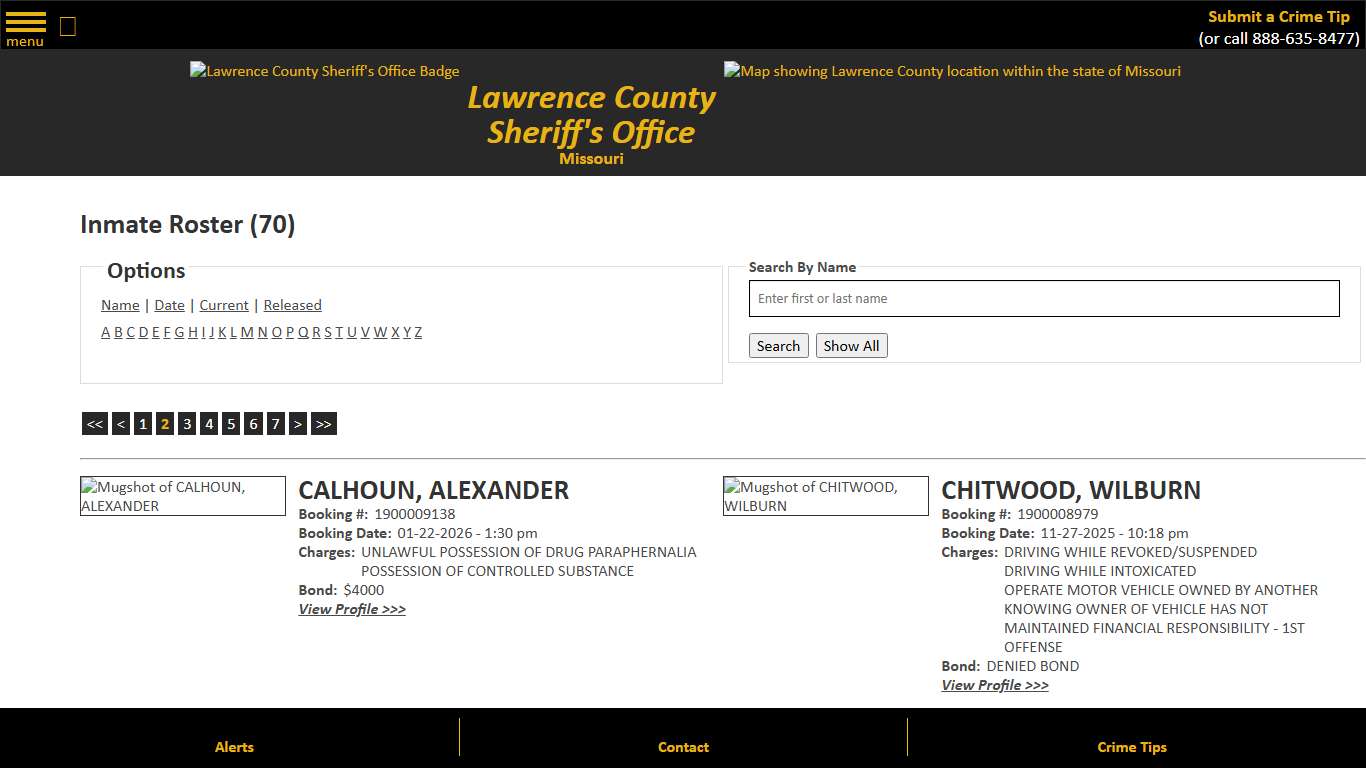 Inmate Roster - Page 2 Current Inmates - Lawrence County Sheriff MO